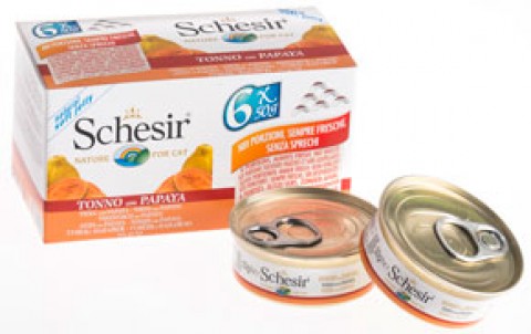 Vlažna hrana za mačke Schesir multipack tuna i papaja 6x50gr